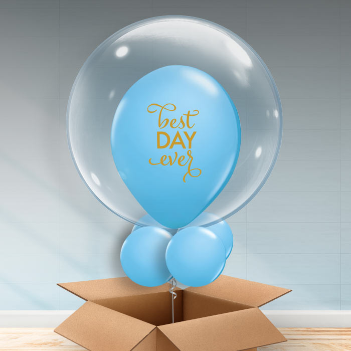 Personalisable Baby Blue Best Day Ever Bubble Balloon - Bubble Balloon | Party Save Smile
