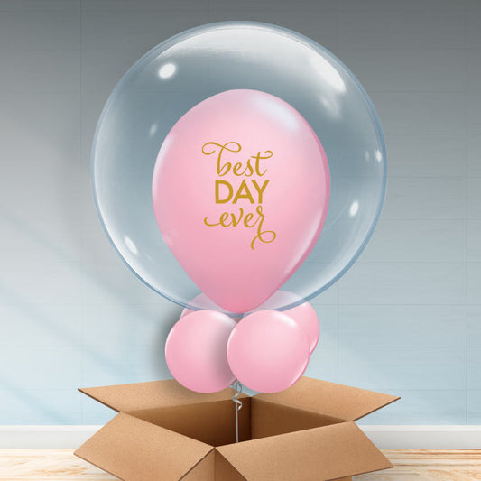 Personalisable Baby Pink Best Day Ever Bubble Balloon - Bubble Balloon | Party Save Smile