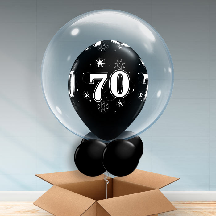 Personalisable Black 70th Birthday Bubble Balloon - Bubble Balloon | Party Save Smile