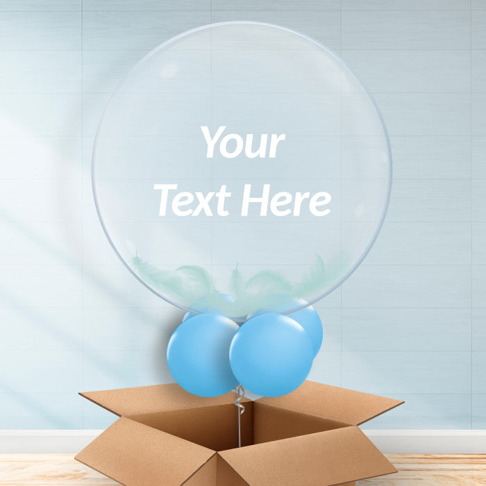 Blue Feather Helium Balloons Personalisable - Bubble Balloon with Feathers | Party Save Smile