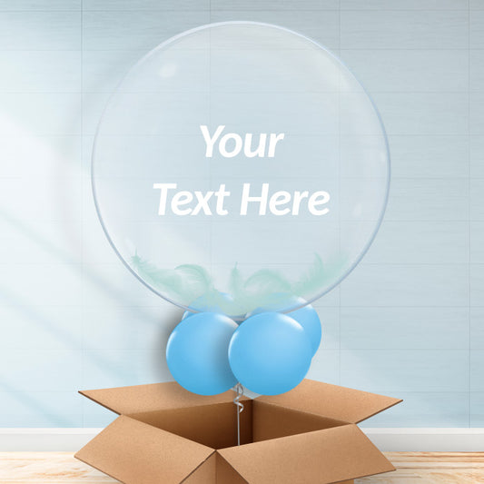 Blue Feather Helium Balloons Personalisable - Bubble Balloon with Feathers | Party Save Smile