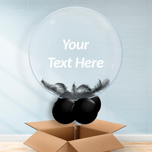 Black Feather Personalisable Helium Balloon - Bubble Balloon with Feathers | Party Save Smile