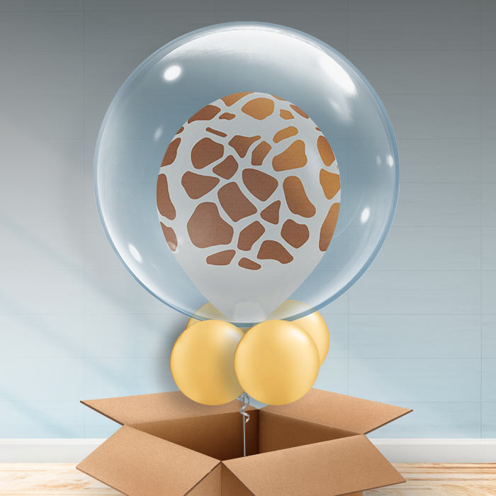 Personalisable Giraffe Print Bubble Balloon in a Box