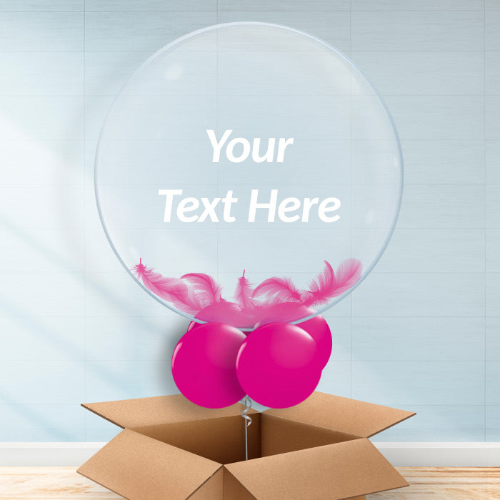 Hot Pink Feather Helium Balloons Personalisable - Bubble Balloon with Feathers | Party Save Smile