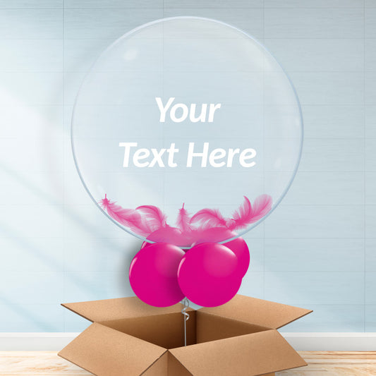 Hot Pink Feather Helium Balloons Personalisable - Bubble Balloon with Feathers | Party Save Smile