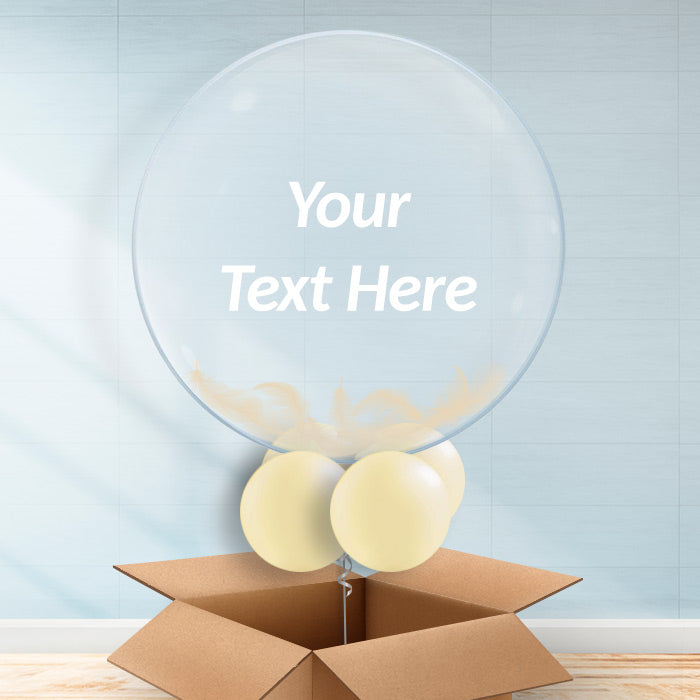 Ivory Feather Balloons Personalisable - Bubble Balloon with Feathers | Party Save Smile