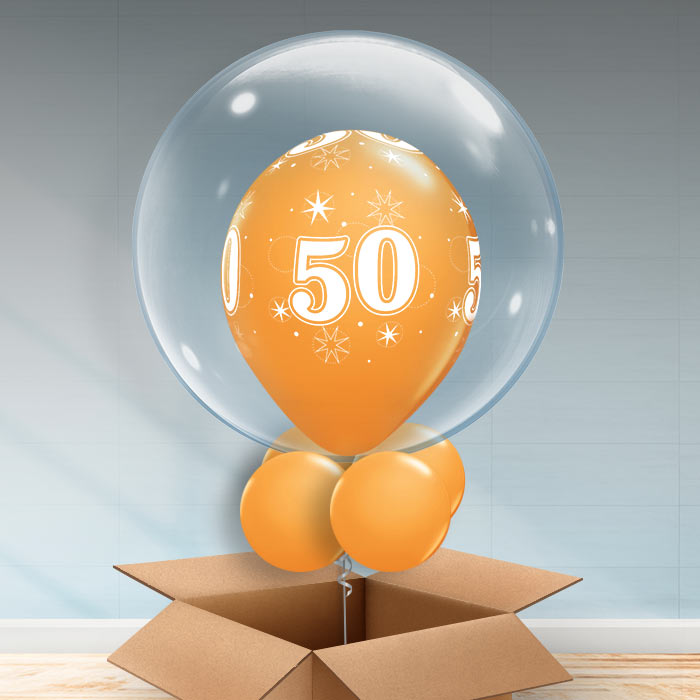 Personalisable Orange 50th Birthday Bubble Balloon - Bubble Balloon | Party Save Smile