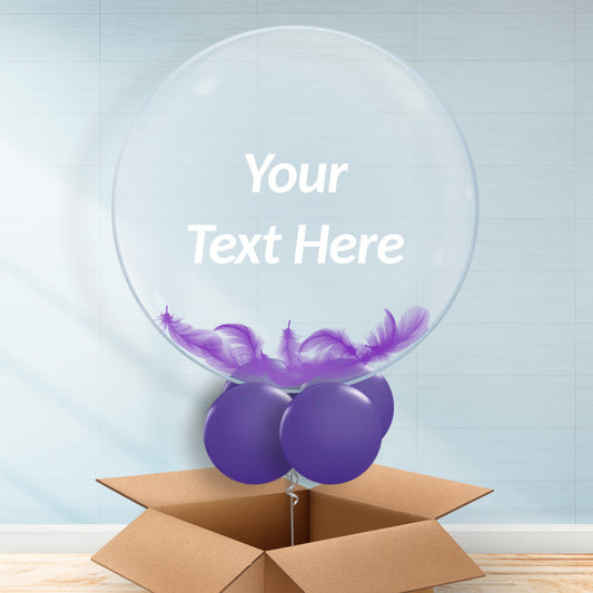 Personalisable Balloons with Feathers - Purple - Bubble Balloon with Feathers | Party Save Smile