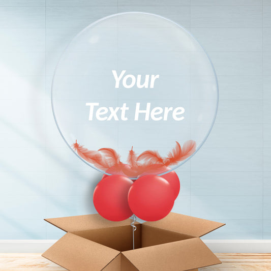 Personalisable Balloons with Feathers - Red - Bubble Balloon with Feathers | Party Save Smile