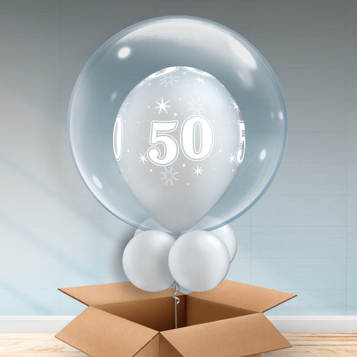 Personalisable Silver 50th Birthday Bubble Balloon - Bubble Balloon | Party Save Smile