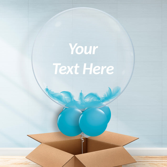 Personalisable Balloons with Turquoise Feathers - Bubble Balloon with Feathers | Party Save Smile