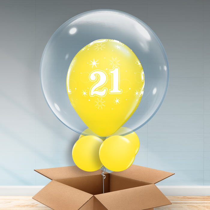 Personalisable Yellow 21st Birthday Bubble Balloon - Bubble Balloon | Party Save Smile