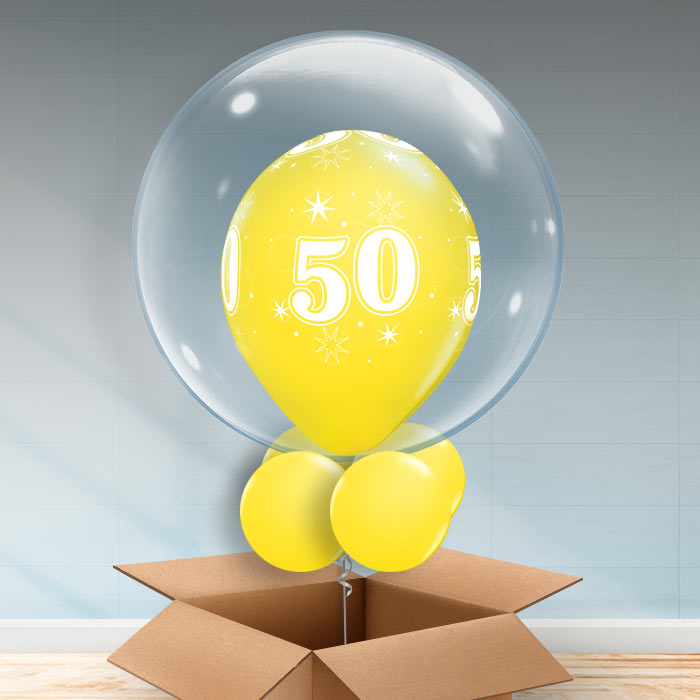 Personalisable Yellow 50th Birthday Bubble Balloon - Bubble Balloon | Party Save Smile