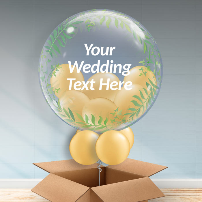 Personalisable Wedding Balloons - Gold Greenery - Bubble Balloon | Party Save Smile