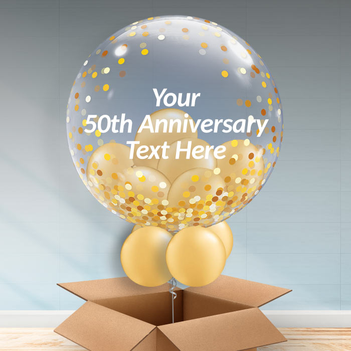 Personalisable Anniversary Helium Balloons - 50th Gold Dots - Bubble Balloon | Party Save Smile