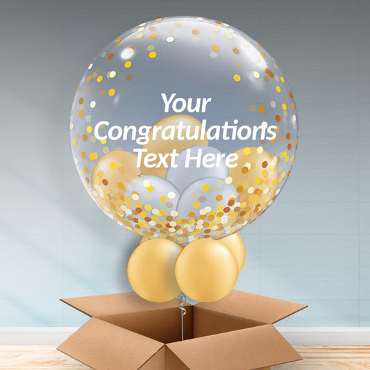 Personalisable Inflated Gold Confetti Dots | Congratulations Balloon Filled Bubble Balloon in a Box