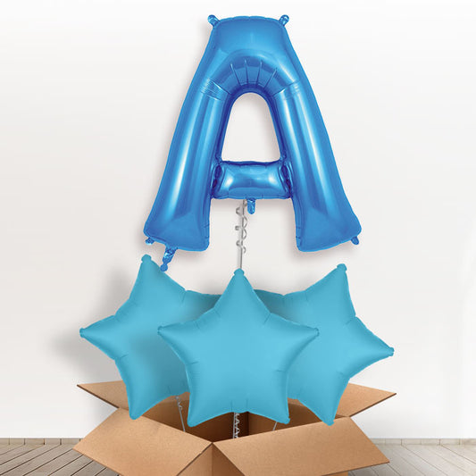 Personalised Letter A Helium Balloon in a Box - Blue - Giant Letter and 3 Balloons | Party Save Smile