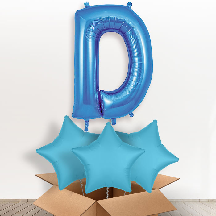 Personalised D Helium Balloon in a Box - Blue - Giant Letter and 3 Balloons | Party Save Smile