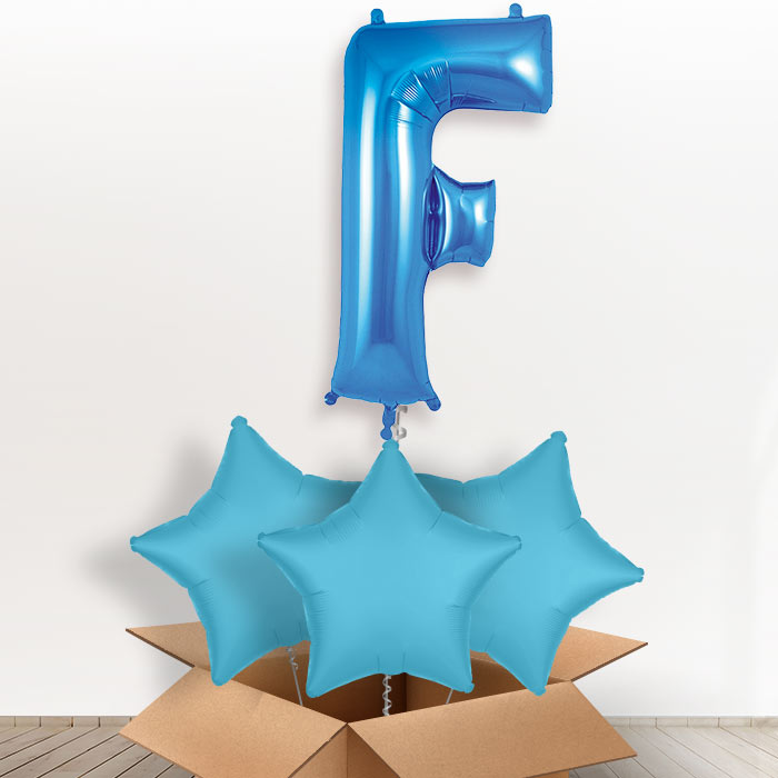 Personalised F Helium Balloon in a Box - Blue - Giant Letter and 3 Balloons | Party Save Smile