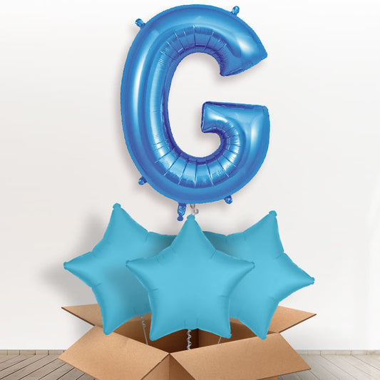 Personalised Letter G Helium Balloon in a Box - Blue - Giant Letter and 3 Balloons | Party Save Smile