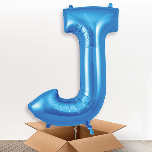 Personalised J Helium Balloon in a Box - Blue - Giant Letter | Party Save Smile