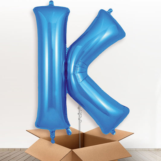 Personalised Letter K Helium Balloon in a Box - Blue - Giant Letter | Party Save Smile