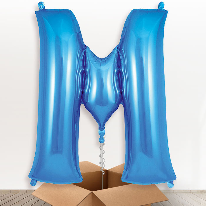 Personalised Letter M Helium Balloon in a Box - Blue - Giant Letter | Party Save Smile