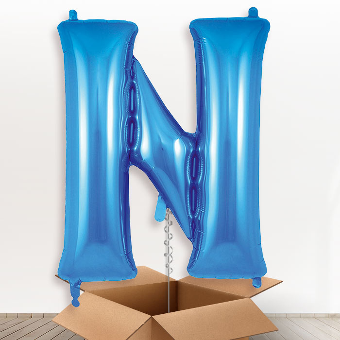 Personalised N Helium Balloon in a Box - Blue - Giant Letter | Party Save Smile