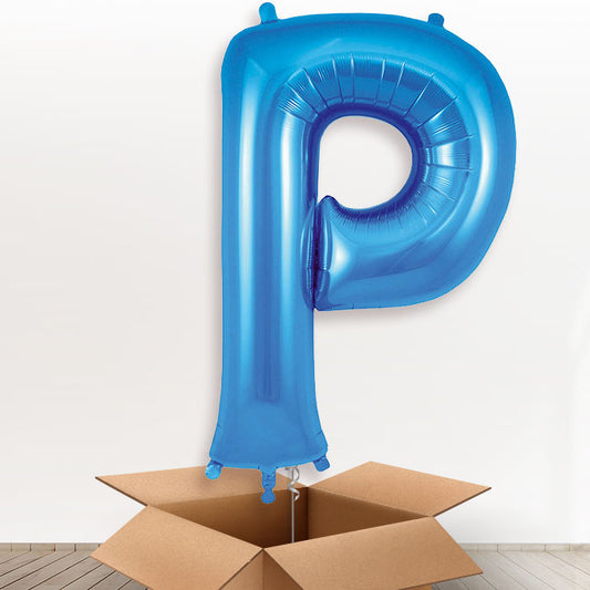 Personalised Letter P Helium Balloon in a Box - Blue - Giant Letter | Party Save Smile