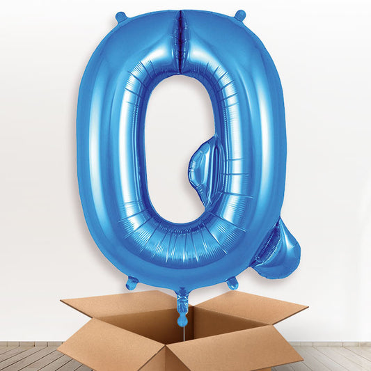 Personalised Q Helium Balloon in a Box - Blue - Giant Letter | Party Save Smile