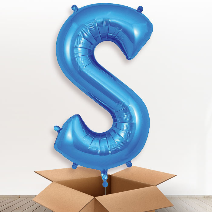 Personalised S Helium Balloon in a Box - Blue - Giant Letter | Party Save Smile