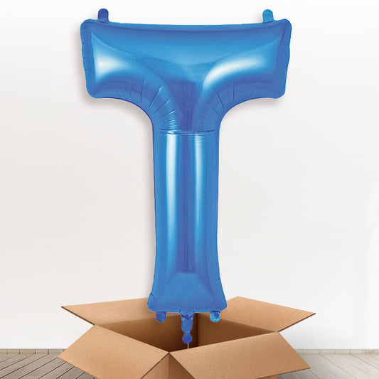 Personalised Letter T Helium Balloon in a Box - Blue - Giant Letter | Party Save Smile