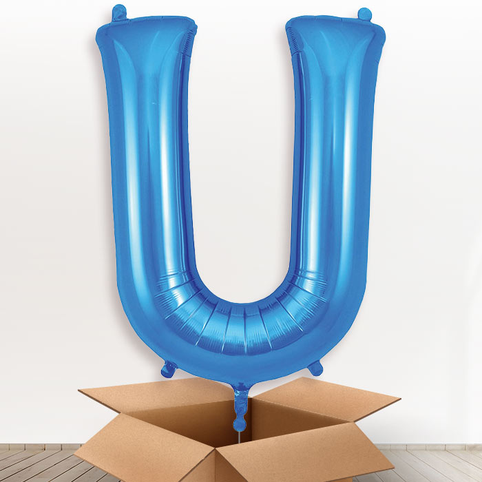 Personalised Letter U Helium Balloon in a Box - Blue - Giant Letter | Party Save Smile
