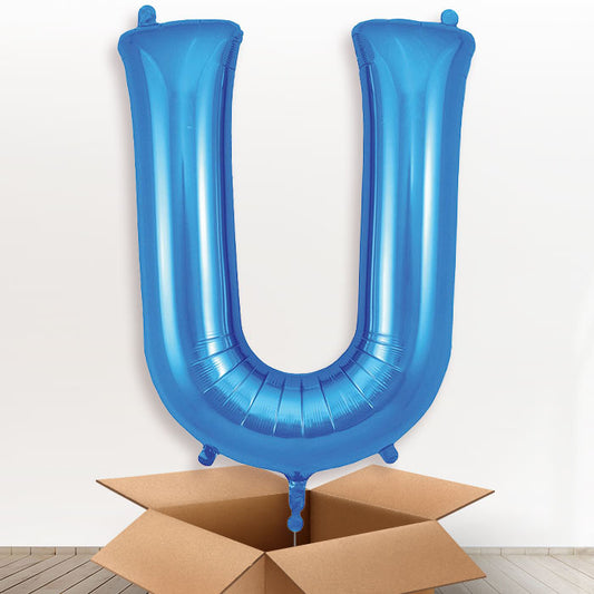 Personalised Letter U Helium Balloon in a Box - Blue - Giant Letter | Party Save Smile
