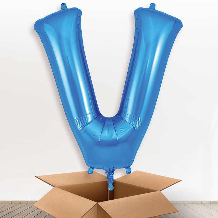 Personalised V Helium Balloon in a Box - Blue - Giant Letter | Party Save Smile