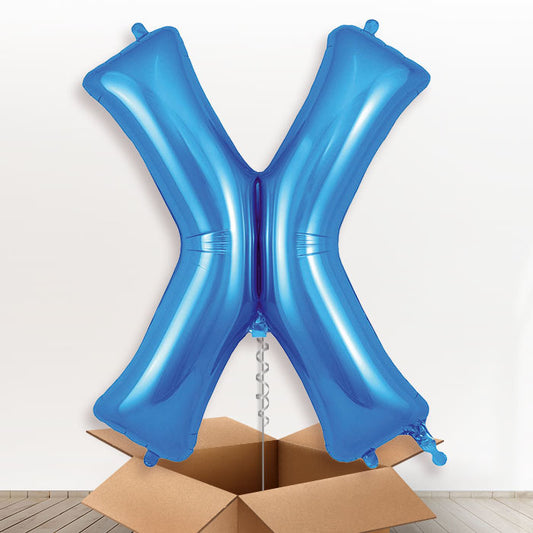 Personalised Letter X Helium Balloon in a Box - Blue - Giant Letter | Party Save Smile