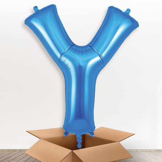 Personalised Y Helium Balloon in a Box - Blue - Giant Letter | Party Save Smile