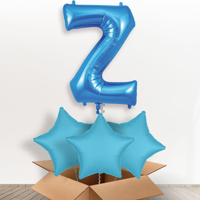 Personalised Letter Z Helium Balloon in a Box - Blue - Giant Letter and 3 Balloons | Party Save Smile