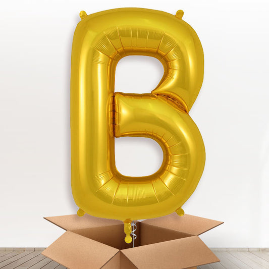 Personalised Helium Balloon Letter B in a Box - Gold - Giant Letter | Party Save Smile