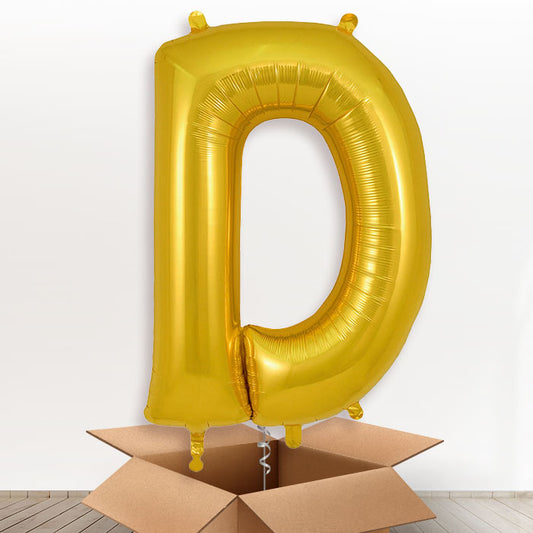 Personalised Helium Balloons Letter D in a Box - Gold - Giant Letter | Party Save Smile