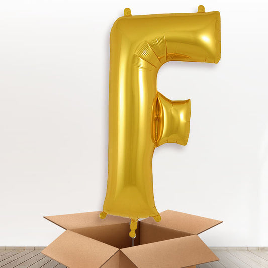Personalised F Helium Balloon in a Box - Gold - Giant Letter | Party Save Smile