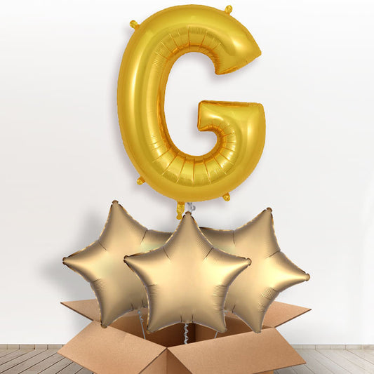 Personalised Letter G Helium Balloon in a Box - Gold - Giant Letter and 3 Balloons | Party Save Smile