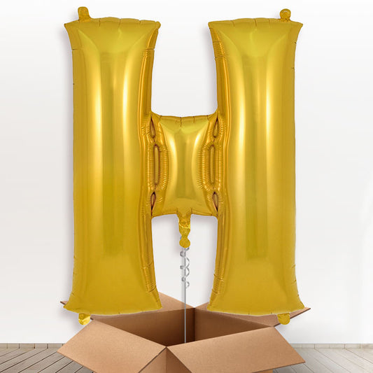Personalised H Helium Balloon in a Box - Gold - Giant Letter | Party Save Smile