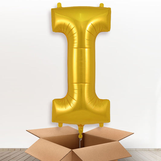 Personalised I Letter Helium Balloon in a Box - Gold - Giant Letter | Party Save Smile