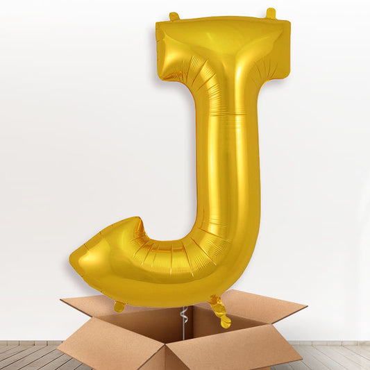 Personalised Letter J Helium Balloon in a Box - Gold - Giant Letter | Party Save Smile