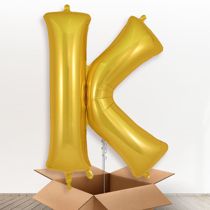 Personalised K Helium Balloon in a Box - Gold - Giant Letter | Party Save Smile