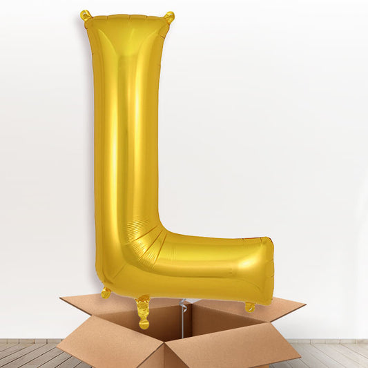 Personalised Helium Balloon Letter L in a Box - Gold - Giant Letter | Party Save Smile