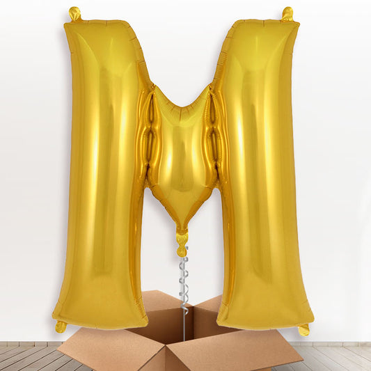 Personalised Letter M Helium Balloon in a Box - Gold - Giant Letter | Party Save Smile