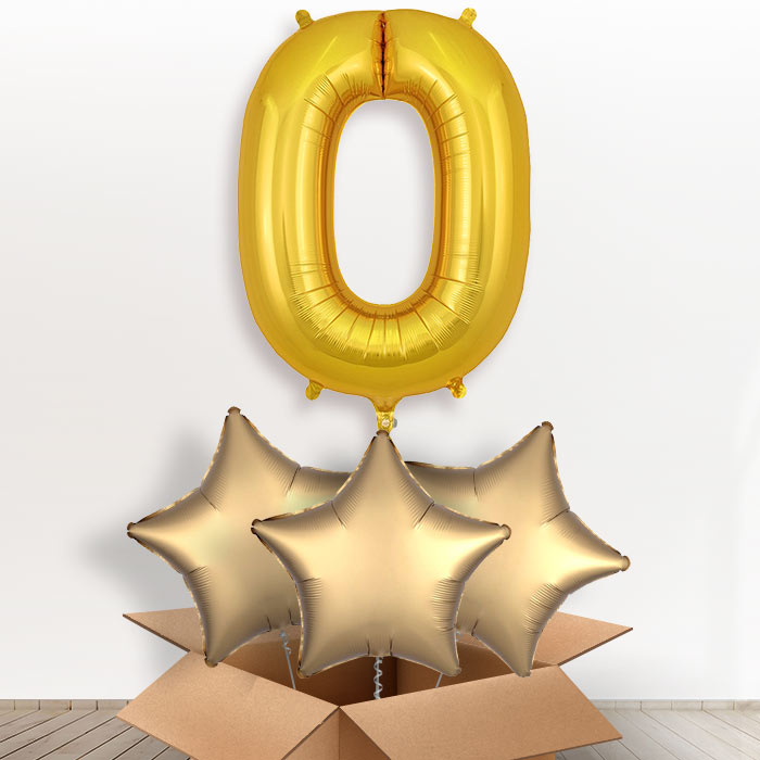 Personalised O Helium Balloon in a Box - Gold - Giant Letter and 3 Balloons | Party Save Smile