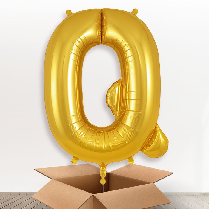 Personalised Letter Q Helium Balloon in a Box - Gold - Giant Letter | Party Save Smile